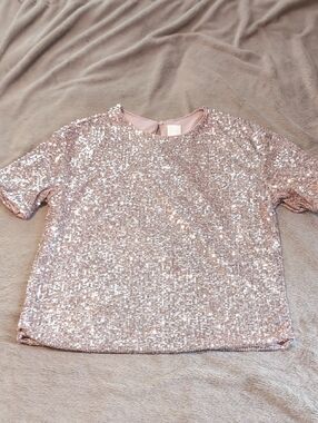 H&M Rose Gold Sequin Short Sleeve Top